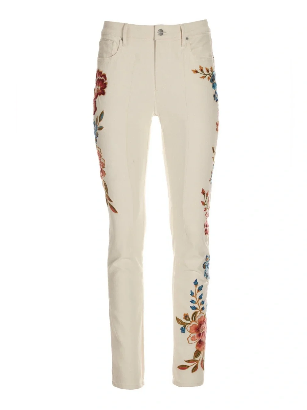 Driftwood Gizelle Embroidered White Denim Straight Leg Jeans Floral Pants - Picture 14 of 16